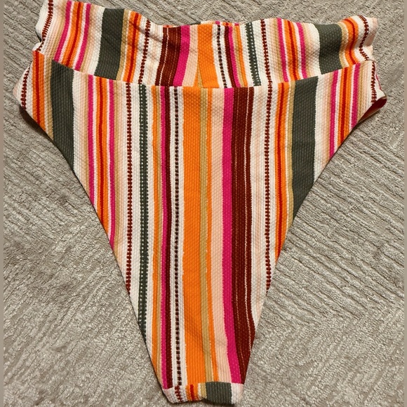 Aerie American Eagle Striped Multicolor High-Waisted Bikini Bottom - Picture 2 of 2